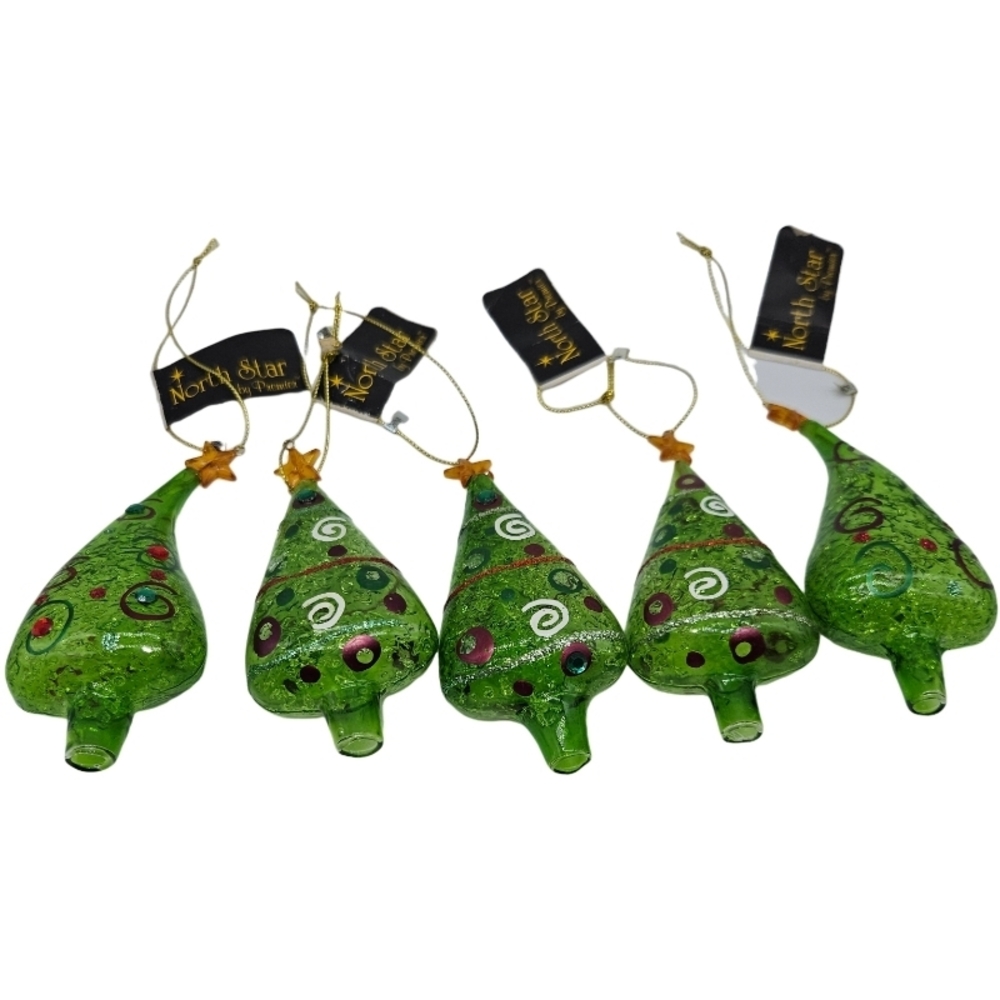 🎄North Star Glass Tree Ornament Set of 5 NWT